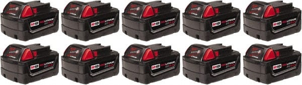 Milwaukee Tool - 18 Volt Lithium-Ion Power Tool Battery - 5 Ahr Capacity, 1 hr Charge Time, Series M18 XC RED - Exact Tooling
