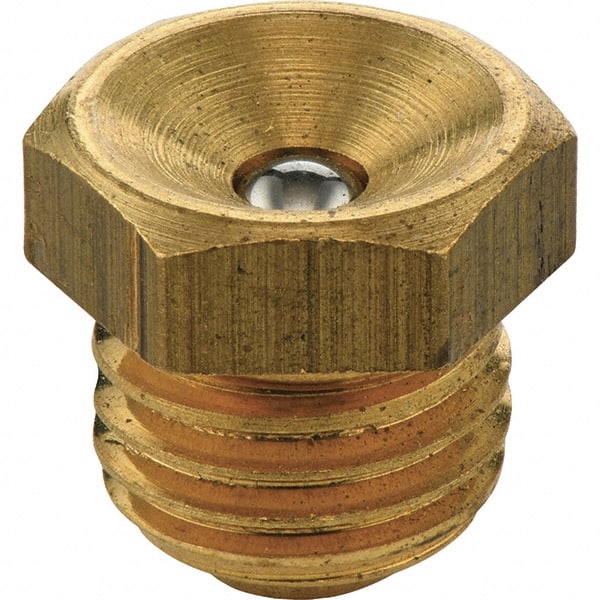 Umeta - Straight Head Angle, M8x1.0 Metric Steel Flush-Style Grease Fitting - 9mm Hex, 8.5mm Overall Height, 5.5mm Shank Length, Zinc Plated Finish - Exact Tooling