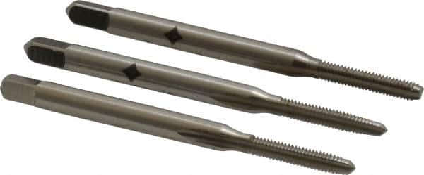Cleveland - #3-56 UNF, 3 Flute, Bottoming, Plug & Taper, Bright Finish, High Speed Steel Tap Set - Right Hand Cut, 1-13/16" OAL, 1/2" Thread Length - Exact Tooling