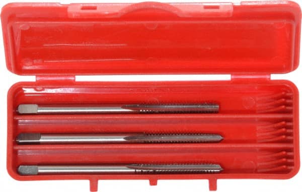 Cleveland - #6-32 UNC, 3 Flute, Bottoming, Plug & Taper, Bright Finish, High Speed Steel Tap Set - Right Hand Cut, 50.8mm OAL, 0.38" Thread Length - Exact Tooling
