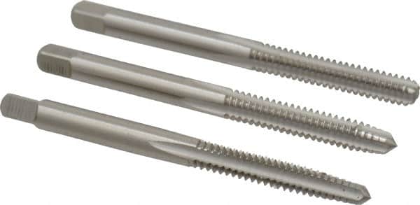 Cleveland - #10-24 UNC, 3 Flute, Bottoming, Plug & Taper, Bright Finish, High Speed Steel Tap Set - Right Hand Cut, 2-3/8" OAL, 1/2" Thread Length - Exact Tooling
