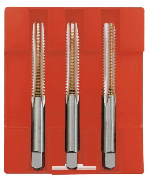 Cleveland - #4-48 UNF, 3 Flute, Bottoming, Plug & Taper, Bright Finish, High Speed Steel Tap Set - Right Hand Cut, 1-7/8" OAL, 0.31" Thread Length - Exact Tooling