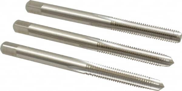 Cleveland - #10-32 UNF, 4 Flute, Bottoming, Plug & Taper, Bright Finish, High Speed Steel Tap Set - Right Hand Cut, 2-3/8" OAL, 1/2" Thread Length - Exact Tooling