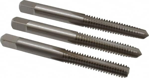 Cleveland - 1/4-20 UNC, 4 Flute, Bottoming, Plug & Taper, Bright Finish, High Speed Steel Tap Set - Right Hand Cut, 63.5mm OAL, 0.63" Thread Length - Exact Tooling