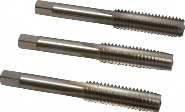 Cleveland - 7/16-14 UNC, 4 Flute, Bottoming, Plug & Taper, Bright Finish, High Speed Steel Tap Set - Right Hand Cut, 3-5/32" OAL, 0.88" Thread Length - Exact Tooling