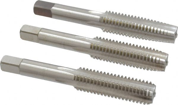 Cleveland - 1/2-13 UNC, 4 Flute, Bottoming, Plug & Taper, Bright Finish, High Speed Steel Tap Set - Right Hand Cut, 3-3/8" OAL, 0.94" Thread Length - Exact Tooling