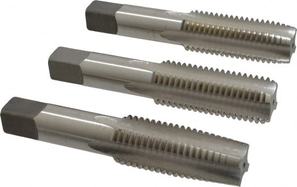 Cleveland - 1-8 UNC, 4 Flute, Bottoming, Plug & Taper, Bright Finish, High Speed Steel Tap Set - Right Hand Cut, 5-1/8" OAL, 2-1/2" Thread Length - Exact Tooling