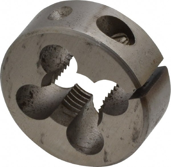 Cle-Line - 3/8-24 UNF Thread, 1" Outside Diam High Speed Steel Round Die - 3/8" Thick, Right Hand Thread, Adjustable - Exact Tooling