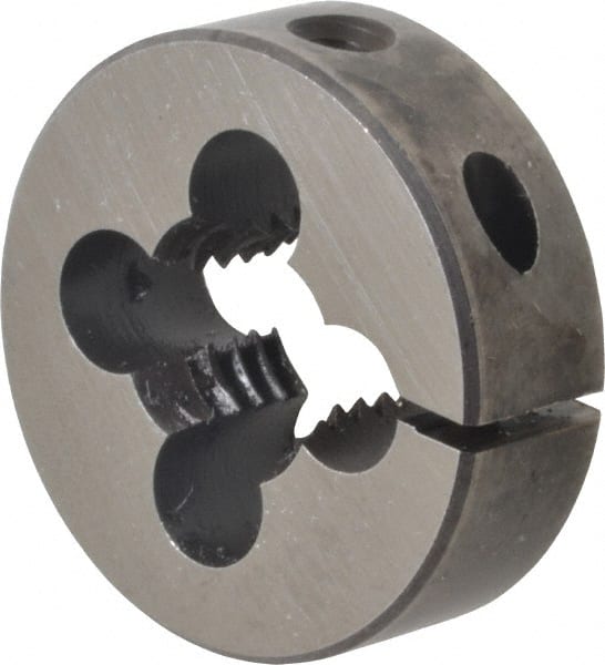 Cle-Line - 9/16-12 UNC Thread, 1-1/2" Outside Diam High Speed Steel Round Die - 1/2" Thick, Right Hand Thread, Adjustable - Exact Tooling