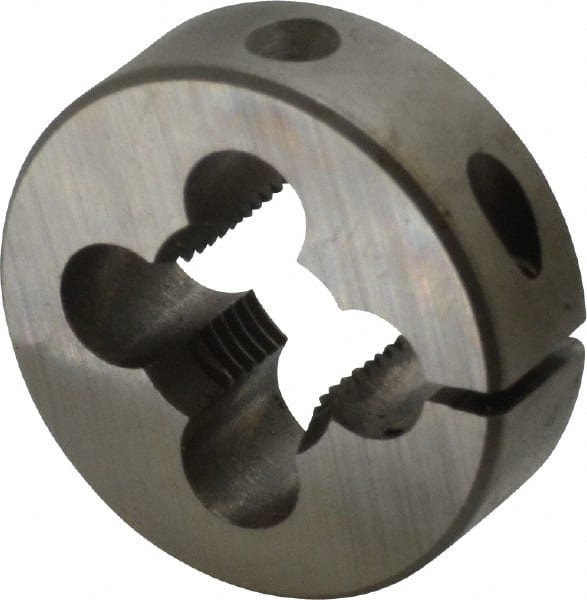 Cle-Line - 9/16-18 UNF Thread, 1-1/2" Outside Diam High Speed Steel Round Die - 1/2" Thick, Right Hand Thread, Adjustable - Exact Tooling