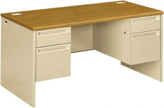 Hon - Steel-Reinforced High-Pressure Laminate Double Pedestal Desk - 60" Wide x 30" Deep x 29-1/2" High, Harvest/Putty - Exact Tooling