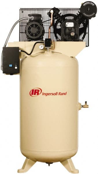 Ingersoll-Rand - 5 hp, 80 Gal Stationary Electric Vertical Air Compressor - Three Phase, 175 Max psi, 14 CFM, 460 Volt - Exact Tooling