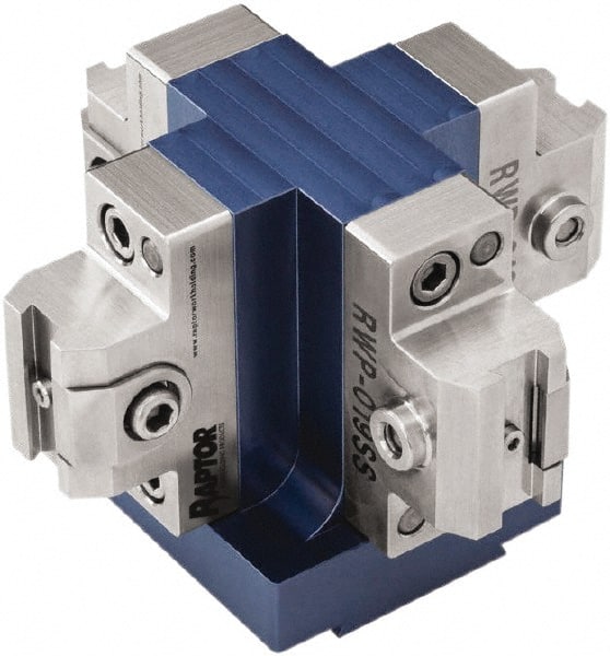 Raptor Workholding - 3.13" High x 4-1/2" Wide x 4-1/2" Long Dovetail Vise - 3/8" Jaw Opening Capacity, 1/8" High x 1-1/4" Wide Jaw, For 4 & 5 Axis Workholding Systems - Exact Tooling