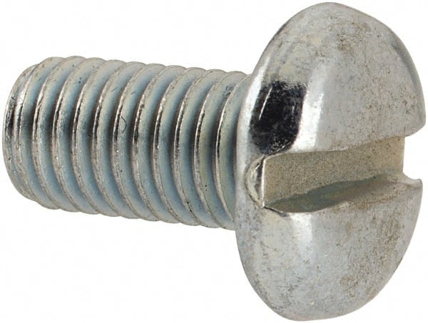 Value Collection - 1/4-28 UNF, 1/2" Length Under Head Slotted Drive Machine Screw - Pan Head, Grade J82 Steel, Zinc-Plated Finish, Without Washer - Exact Tooling