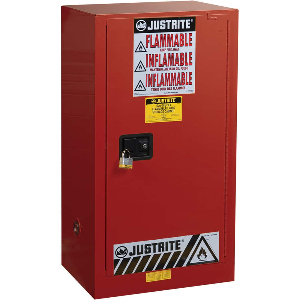 Justrite - 1 Door 2 Shelf 20 Gal Safety Cabinet for Combustible Liquids - Exact Tooling