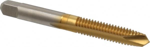 Hertel - 5/16-18 UNC, 2 Flute, TiN Finish, High Speed Steel Spiral Point Tap - Plug Chamfer, Right Hand Thread, 2-23/32" OAL, 3B Class of Fit - Exact Tooling