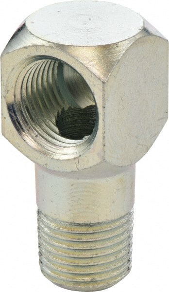 Umeta - 90° Head Angle, 1/8 PTF Steel Grease Fitting Adapter - 1/2" Hex, 1-1/8" Overall Height, Zinc Plated Finish - Exact Tooling