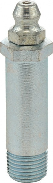Umeta - Straight Head Angle, 1/8-27 PTF Steel Standard Grease Fitting - 7/16" Hex, 1-3/4" Overall Height, 1-17/64" Shank Length, Zinc Plated Finish - Exact Tooling