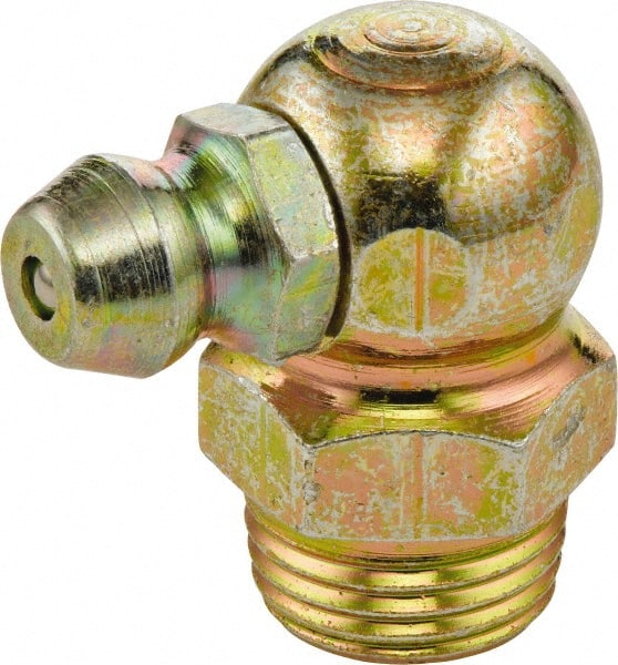 Umeta - 90° Head Angle, 1/8-28 BSPT Brass Standard Grease Fitting - 11mm Hex, 20mm Overall Height, 5.5mm Shank Length - Exact Tooling