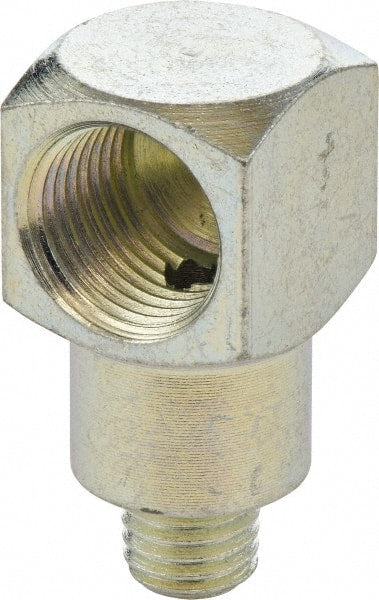 Umeta - 90° Head Angle, 1/4-28 PTF Steel Grease Fitting Adapter - 1/2" Hex, 1.0313" Overall Height, Zinc Plated Finish - Exact Tooling