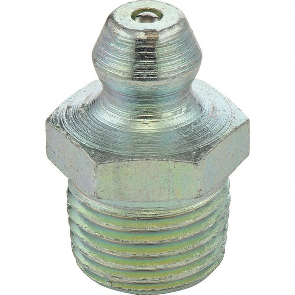Umeta - Straight Head Angle, 1/4-18 PTF Stainless Steel Standard Grease Fitting - 15mm Hex, 0.83" Overall Height, Zinc Plated Finish - Exact Tooling