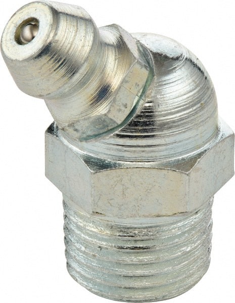 Umeta - 45° Head Angle, 1/8-28 BSPT Stainless Steel Standard Grease Fitting - 11mm Hex, 25mm Overall Height, 5.5mm Shank Length - Exact Tooling
