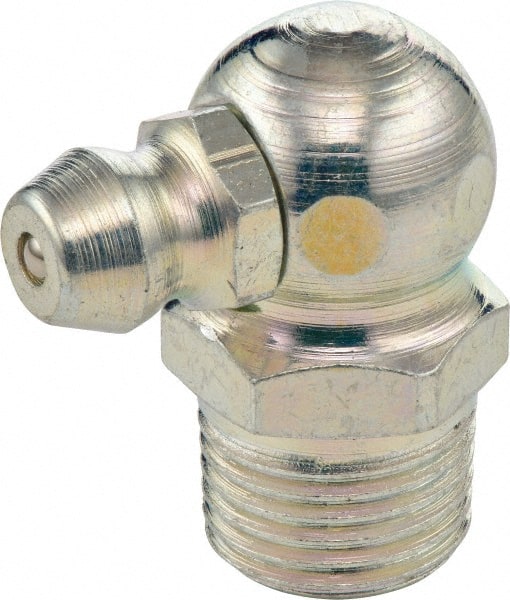 Umeta - 90° Head Angle, 1/8-28 BSPT Stainless Steel Standard Grease Fitting - 11mm Hex, 20mm Overall Height, 5.5mm Shank Length - Exact Tooling