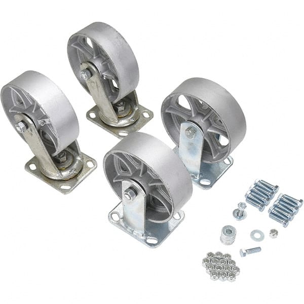 Vestil - 6" Diam x 2" Wide, Semi-Steel (2) Rigid (2) Swivel Caster - 4,800 Lb Capacity, Top Plate Mount, 4" x 4-1/2" Plate - Exact Tooling