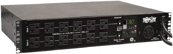 Tripp-Lite - 25 Outlets, 120 VAC30 Amps, 12' Cord, Power Outlet Strip - Rack Mount, 5-15/20R NEMA Configuration, 19" Strip - Exact Tooling