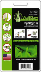 WallClaw Anchors - #8 Screw, 1/2" Diam, 2" Long, 1/4" Thick, Hammer-In Drywall & Hollow Wall Anchor - Nylon, Use with Drywall & Hollow Wall - Exact Tooling