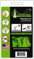 WallClaw Anchors - #8 Screw, 1/2" Diam, 2" Long, 1/4" Thick, Hammer-In Drywall & Hollow Wall Anchor - Nylon, Use with Drywall & Hollow Wall - Exact Tooling