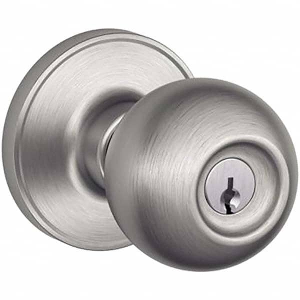 Schlage - 1-3/8 to 1-3/4" Door Thickness, Satin Stainless Steel Entry Knob Lockset - Exact Tooling