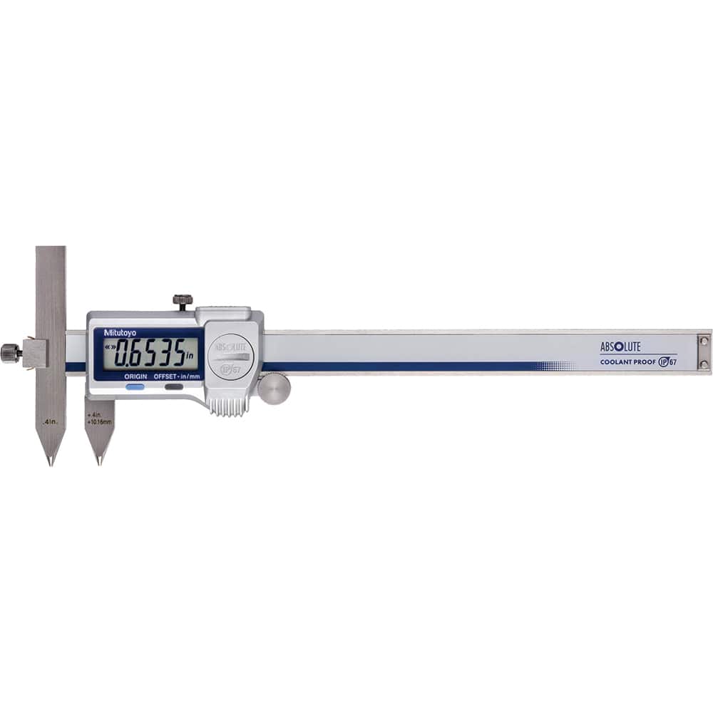 Mitutoyo - Electronic Calipers; Minimum Measurement (Decimal Inch): 0.4000 ; Maximum Measurement (Decimal Inch): 6 ; Maximum Measurement (mm): 150.00 ; Accuracy Plus/Minus (Decimal Inch): 0.0015 ; Resolution (Decimal Inch): 0.0005 ; Resolution (mm): 0.01 - Exact Tooling