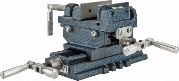 Interstate - 2-23/32" Jaw Opening Capacity x 1" Throat Depth, Horizontal Drill Press Vise - 3" Wide x 27/32" High Jaw, Cross Slide Base, Standard Speed, 5-7/16" OAL x 4.72" Overall Height, Cast Iron - Exact Tooling