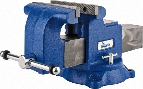 Gibraltar - 8" Jaw Width x 8" Jaw Opening Capacity, 4" Throat Depth, Bench & Pipe Combination Vise - 3/4 to 3" Pipe Capacity, Swivel Base, Bolt Down Attachment, Ductile Iron - Exact Tooling