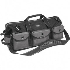 Bucket Boss - 28 Pocket Gray & Black Ballistic Polyester Tool Bag - 28" Wide x 11" Deep x 12" High - Exact Tooling