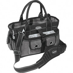 Bucket Boss - 18 Pocket Gray & Black Polyester Tool Bag - 14" Wide x 9" Deep x 9" High - Exact Tooling