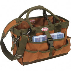 Bucket Boss - 12 Pocket Brown & Green Polyester Tool Tote - 16" Wide x 7" Deep x 8" High - Exact Tooling