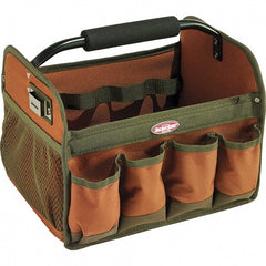 Bucket Boss - 23 Pocket Brown & Green Polyester Tool Bag - 12" Wide x 10" Deep x 11" High - Exact Tooling