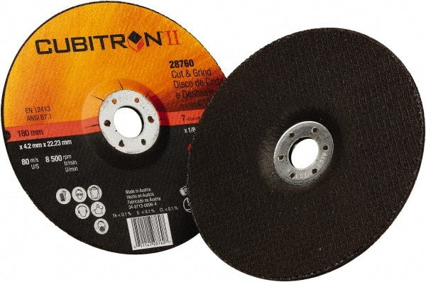 3M - 36 Grit, 7" Wheel Diam, 1/8" Wheel Thickness, 7/8" Arbor Hole, Type 27 Depressed Center Wheel - Ceramic, 8,500 Max RPM - Exact Tooling