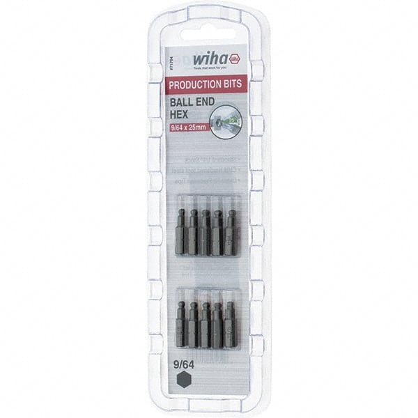 Wiha - 0.14" Ball End Hex Screwdriver Bit - 1/4" Drive, 1" OAL - Exact Tooling