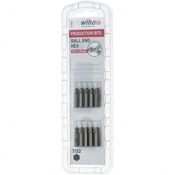 Wiha - 1/4" Drive, Hex Inch Screwdriver Bit - 1" OAL - Exact Tooling