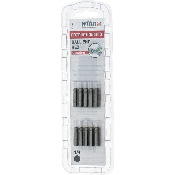 Wiha - 1/4" Drive, Hex Inch Screwdriver Bit - 1" OAL - Exact Tooling