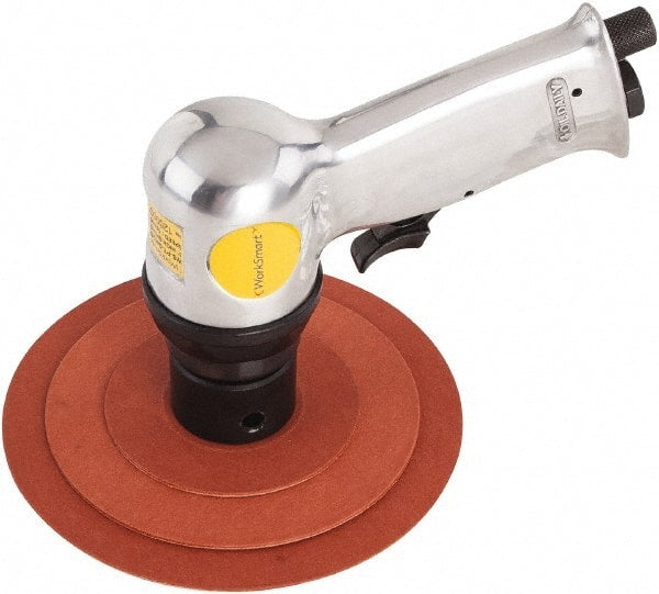 Value Collection - 16,000 OPM, 4 CFM Air Consumption, 90 psi Air Pressure, Palm Air Orbital Sander - Round Pad, 1/4 NPT Inlet - Exact Tooling