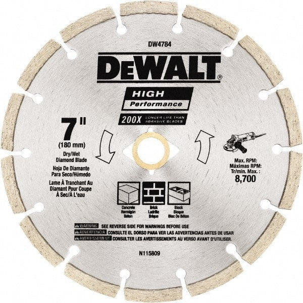 DeWALT - 7" Diam, 5/8 & 7/8" Arbor Hole Diam, Wet & Dry Cut Saw Blade - Diamond Matrix, Standard Round Arbor - Exact Tooling