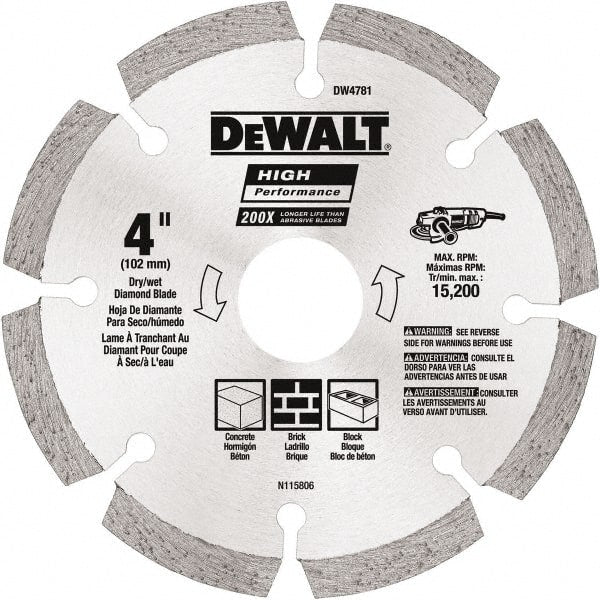DeWALT - 4-1/2" Diam, 5/8 & 7/8" Arbor Hole Diam, Wet & Dry Cut Saw Blade - Diamond Matrix, Standard Round Arbor - Exact Tooling