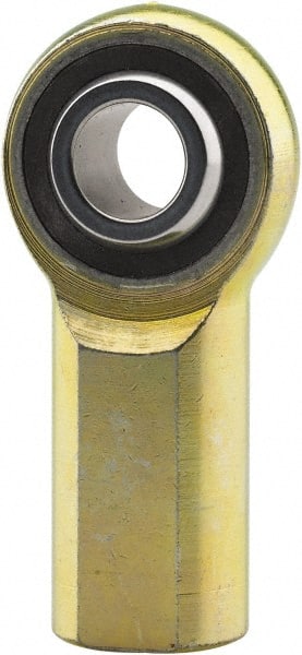 Made in USA - 7/16" ID, 1-1/8" Max OD, 4,300 Lb Max Static Cap, Plain Female Spherical Rod End - 7/16-20 LH, 3/4" Shank Diam, 15/16" Shank Length, Carbon Steel with Plastic Raceway - Exact Tooling