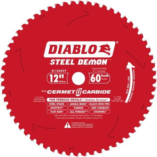 Freud - 12" Blade Diam, 60 Teeth, Carbide-Tipped Cold Saw Blade - 1" Arbor Hole Diam, 0.071" Blade Thickness - Exact Tooling