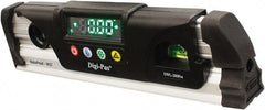 Digi-Pas - Magnetic 9-1/2" Long 2 Vial Torpedo Level - Aluminum, Black/Silver, 1 Plumb & 1 Level Vial - Exact Tooling