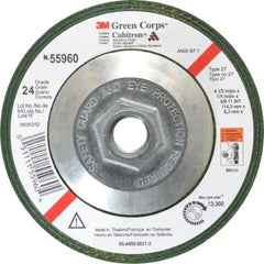 3M - 24 Grit, 4-1/2" Wheel Diam, 1/4" Wheel Thickness, Type 27 Depressed Center Wheel - Ceramic, 13,300 Max RPM, Compatible with Angle Grinder - Exact Tooling